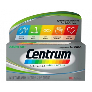 CENTRUM SILVER WITH LUTEIN FOR ADULTS 50+ MULTIVITAMIN DIETARY SUPPLEMENT 100 TABLETS